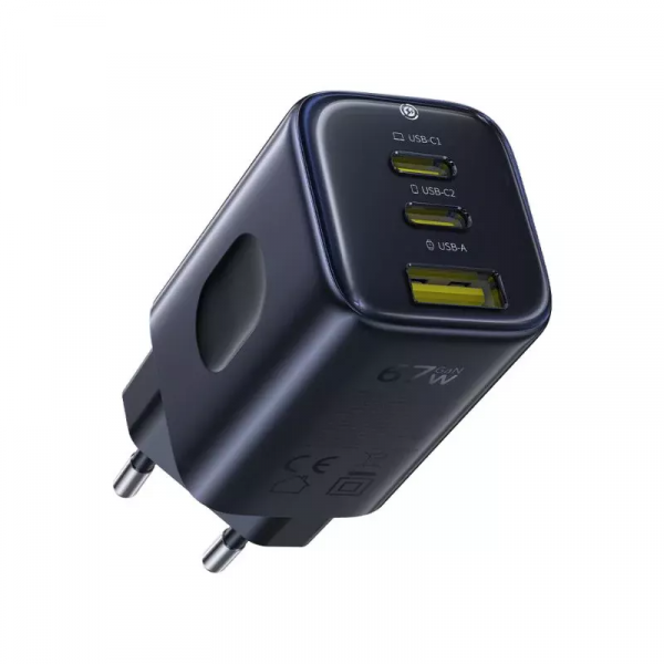 Wall Charger Baseus PicoGo AE11, 67W, 1 x USB-A - 2 x USB-C, Black E0121200
