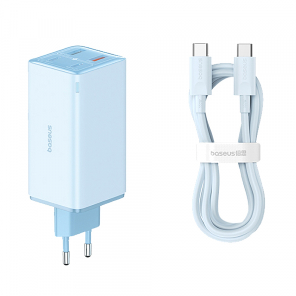 Wall Charger Baseus GaN6 Pro, 100W, 3.25A, 2 x USB-A - 2 x USB-C, with USB-C Cable, Blue P10162705312-00