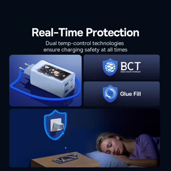 Wall Charger Baseus GaN6 Pro, 100W, 3.25A, 2 x USB-A - 2 x USB-C, with USB-C Cable, Blue P10162705312-00 - Image 3