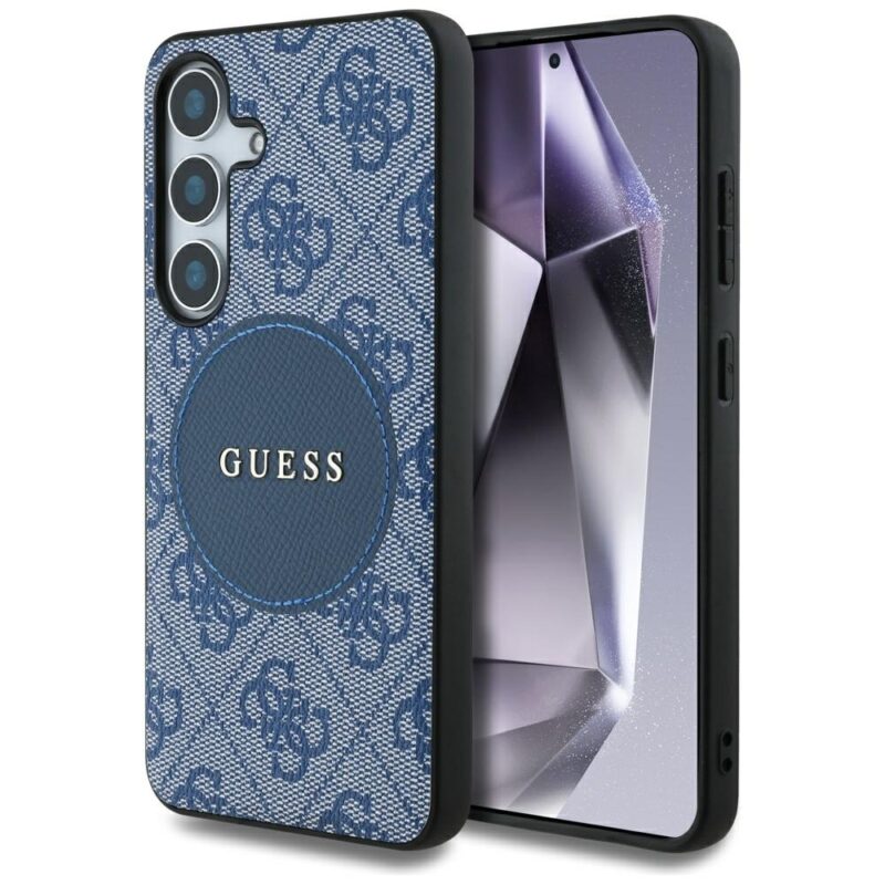 Case Guess 4G Round Patch Classic Logo MagSafe to Samsung Galaxy S25 Plus blue