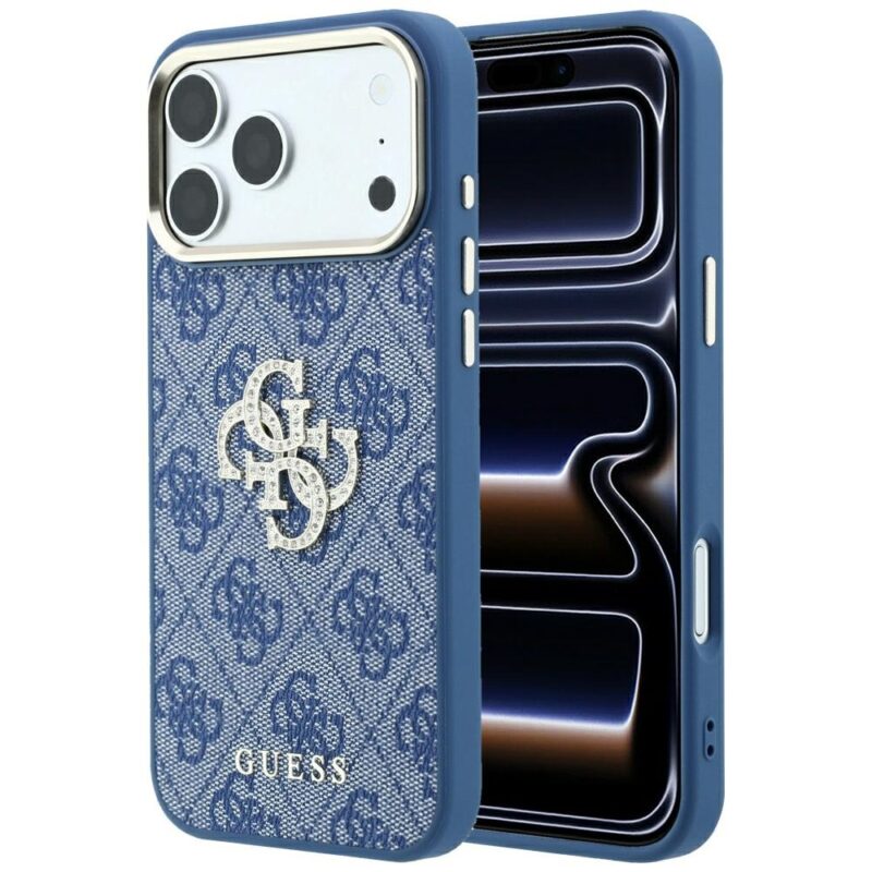 Case Guess 4G & Big Strass Logo for iPhone 18 Pro / iPhone 17 Pro Blue