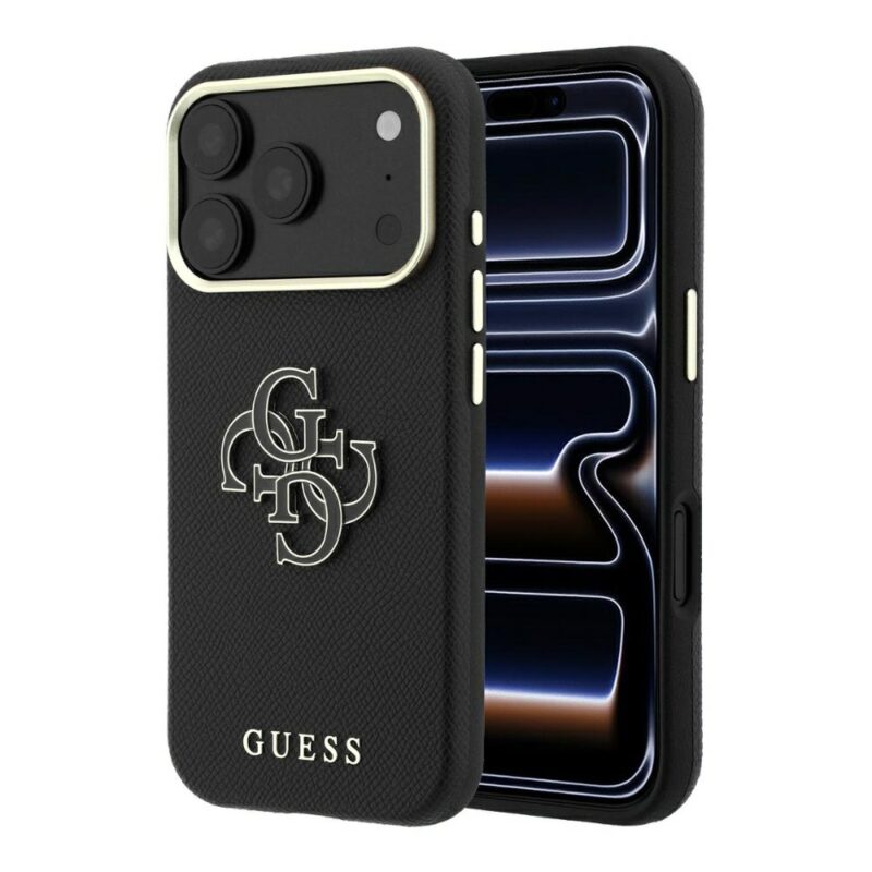 Guess Grained & Big Resin Logo Case for iPhone 18 Pro Max / 17 Pro Max – Black