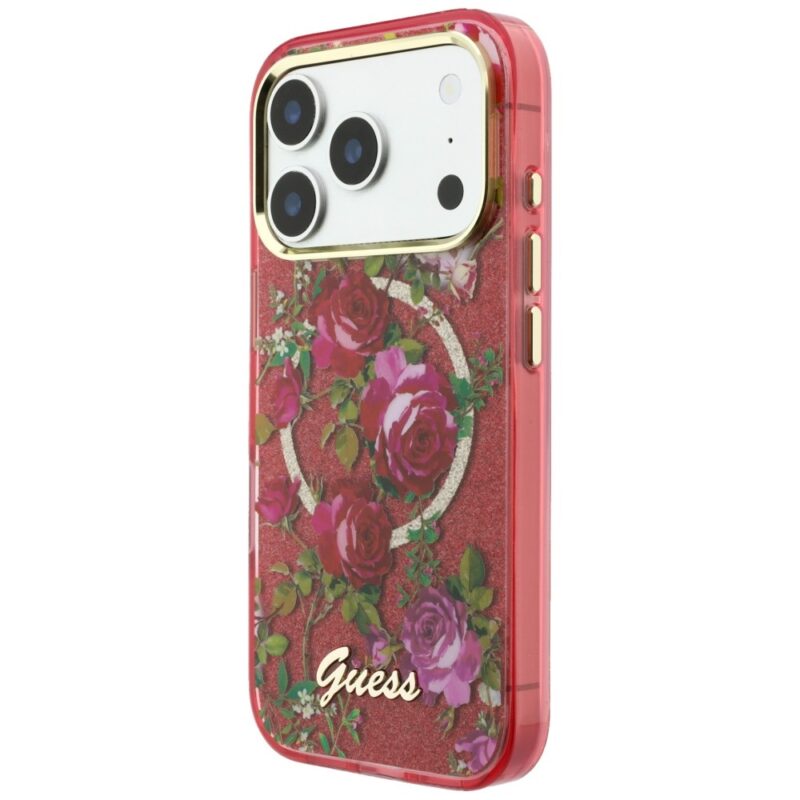 Case Guess IML Glitter Blossom Roses MagSafe for iPhone 18 Pro / iPhone 17 Pro burgundy - Image 2