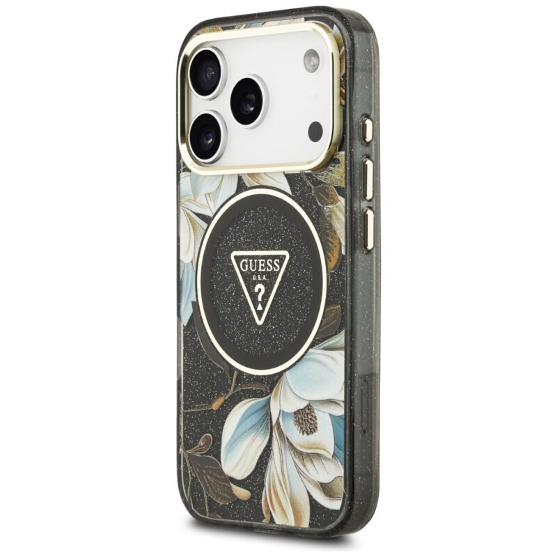 Case Guess IML Glitter Flowers Triangle MagSafe for iPhone 18 Pro Max / 17 Pro Max black - Image 2
