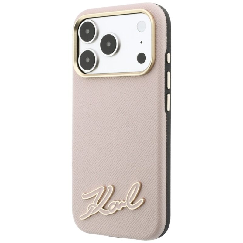 Case Karl Lagerfeld Grained with Resin Signature Logo MagSafe for iPhone 18 Pro / 17 Pro pink - Image 2