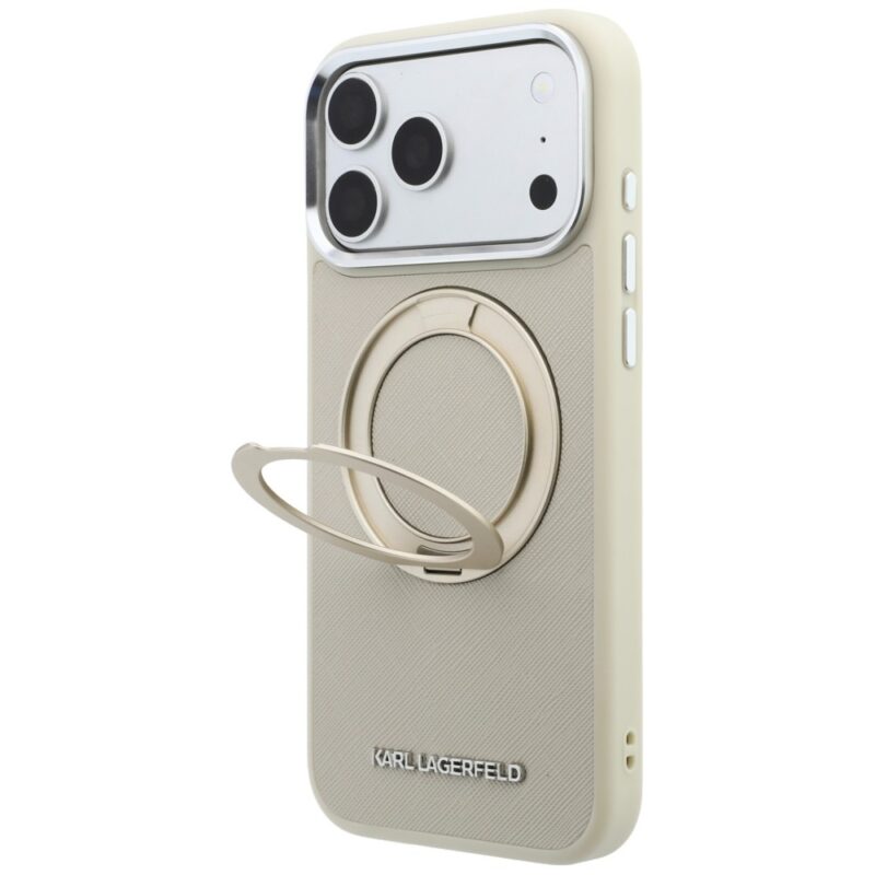 Case Karl Lagerfeld Ring Stand 360 Saffiano Classic Logo MagSafe for iPhone 18 Pro / 17 Pro beige - Image 2
