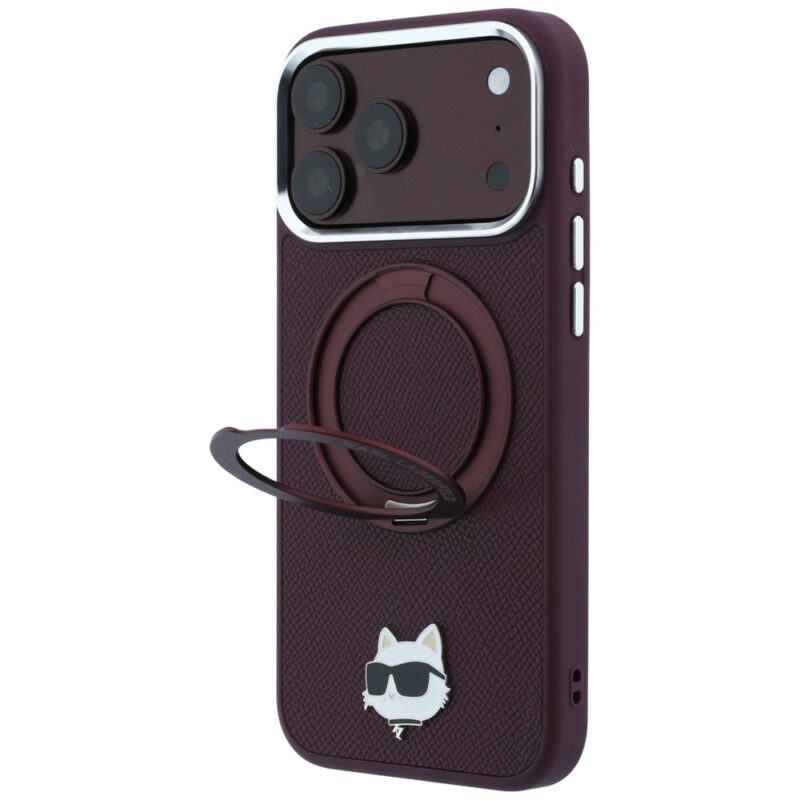 Case Karl Lagerfeld with Ring Stand 360 Choupette Head Pin MagSafe for iPhone 18 Pro / 17 Pro burgun - Image 2