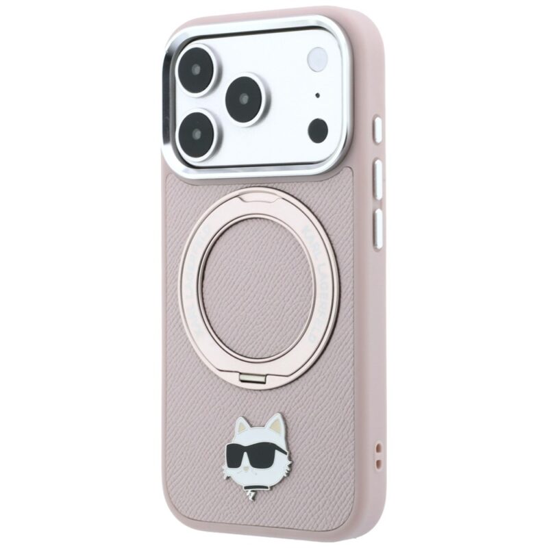 Case Karl Lagerfeld with Ring Stand 360 Choupette Head Pin MagSafe for iPhone 18 Pro / 17 Pro pink - Image 2