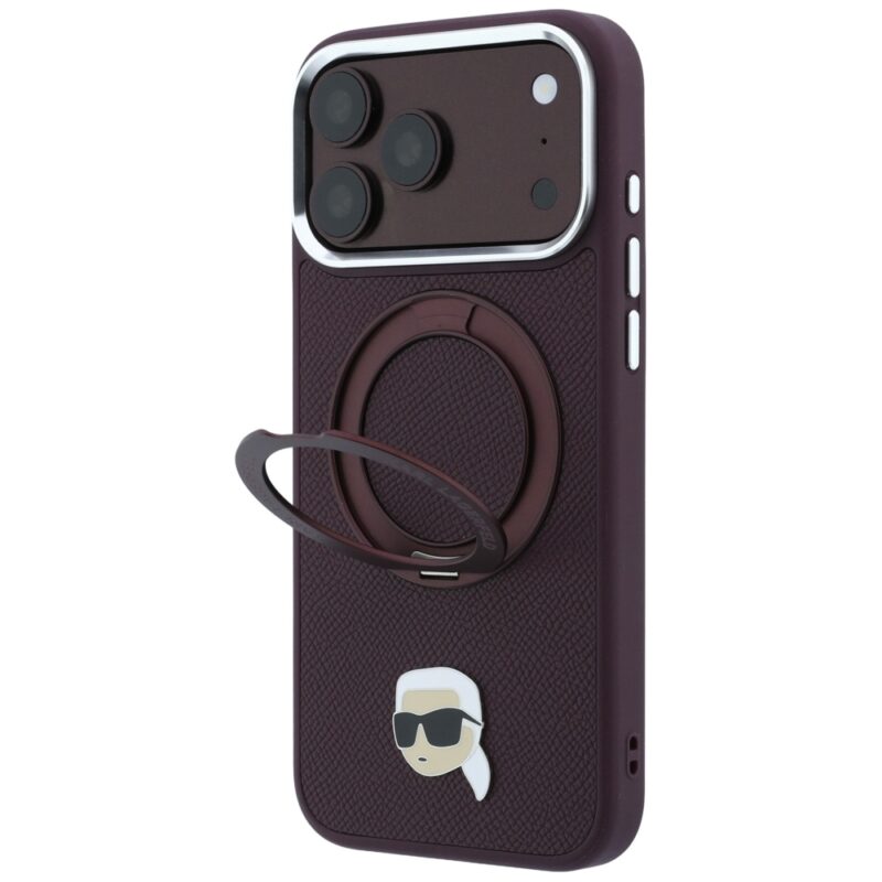 Case Karl Lagerfeld with Ring Stand 360 Karl Head Pin MagSafe for iPhone 18 Pro / 17 Pro burgundy - Image 2