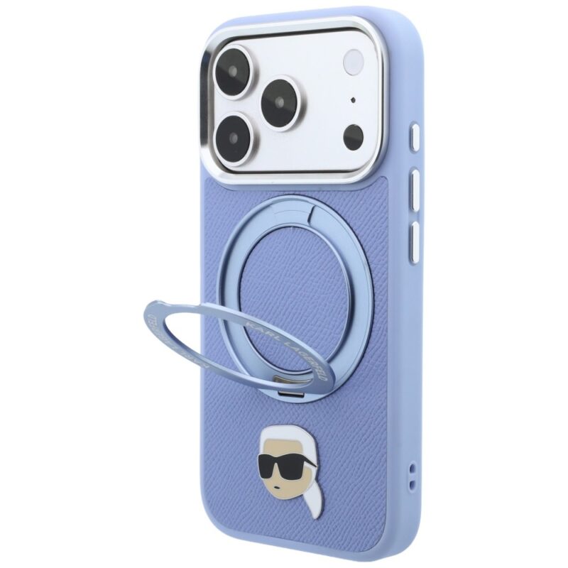 Case Karl Lagerfeld with Ring Stand 360 Karl Head Pin MagSafe for iPhone 18 Pro / 17 Pro light blue - Image 2