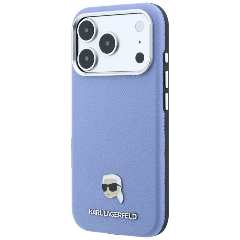 Case Karl Lagerfeld Grained Karl Head Metal MagSafe for iPhone 18 Pro Max / 17 Pro Max light blue - Image 2