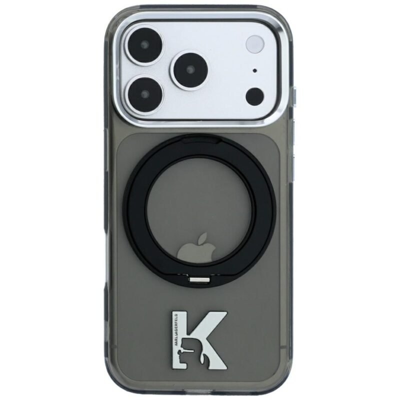 Karl Lagerfeld IML Ring Stand 360 Kameo Metal MagSafe Case for iPhone 18 Pro / 17 Pro Black