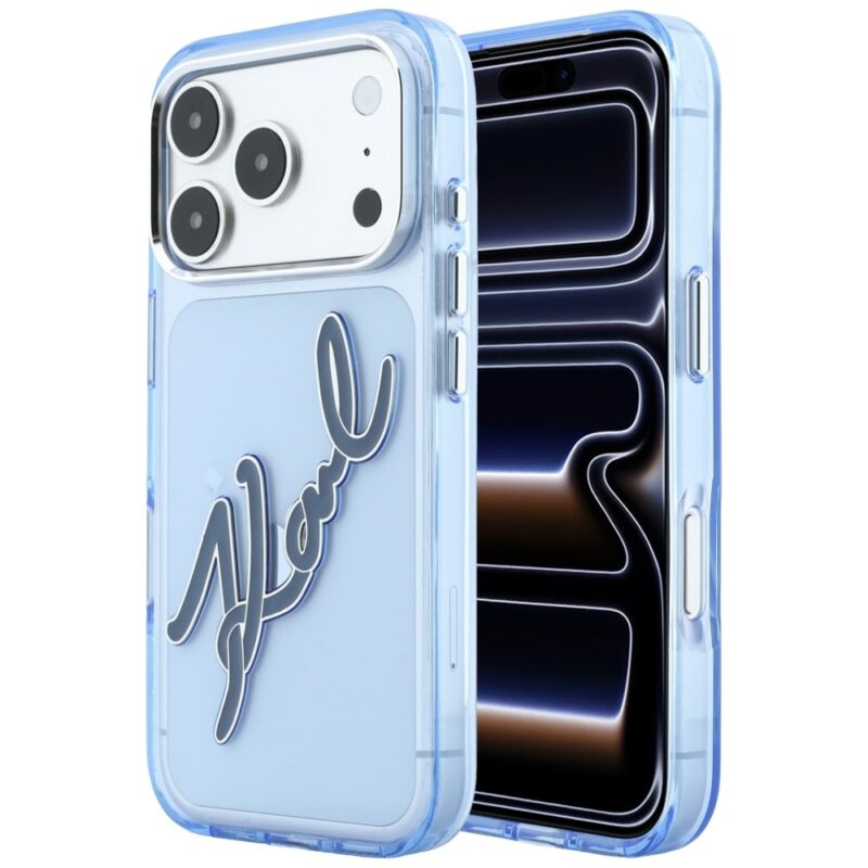 Case Karl Lagerfeld IML Big Signature Resin Metal Frame for iPhone 18 Pro Max / 17 Pro Max blue