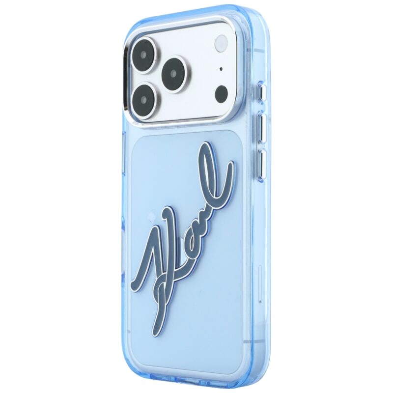 Case Karl Lagerfeld IML Big Signature Resin Metal Frame for iPhone 18 Pro Max / 17 Pro Max blue - Image 2