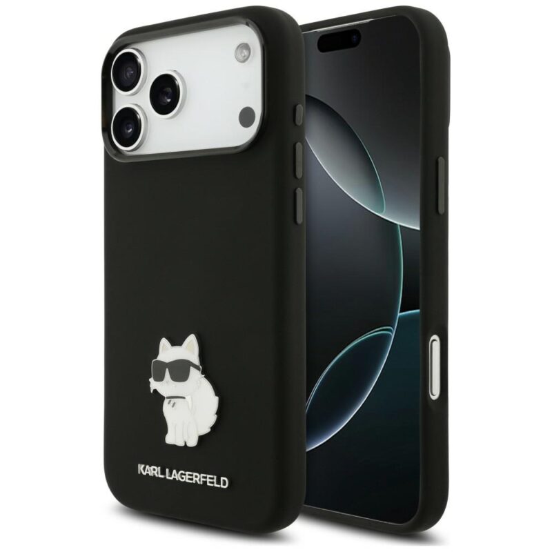 Karl Lagerfeld Silicone Choupette Metal Pin Case for iPhone 18 Pro Max / 17 Pro Max Black