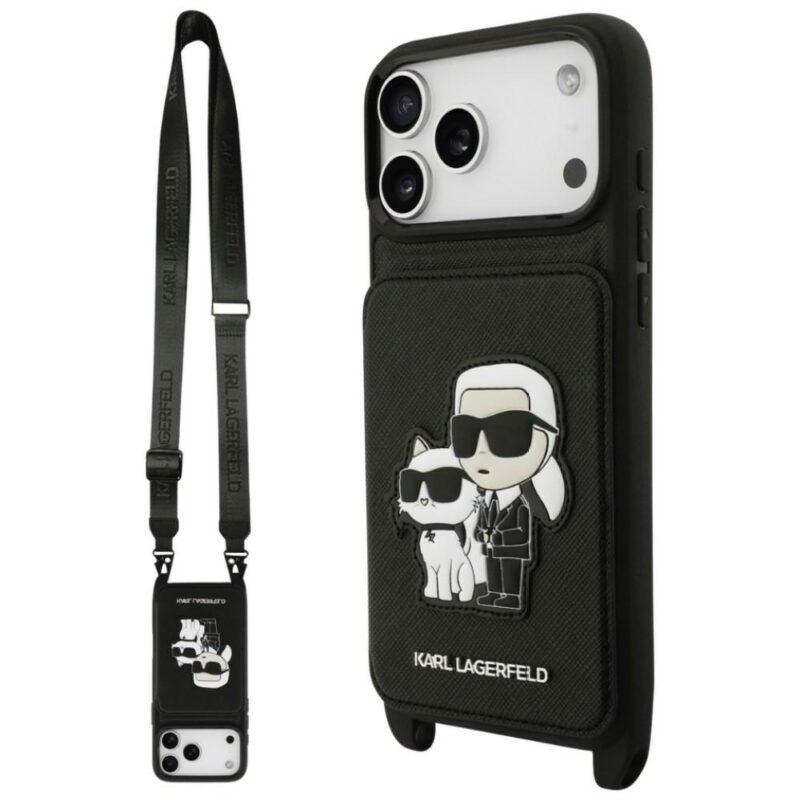 Karl Lagerfeld NFT Crossbody Saffiano Karl & Choupette Case for iPhone 18 Pro Max / 17 Pro Max – Bla