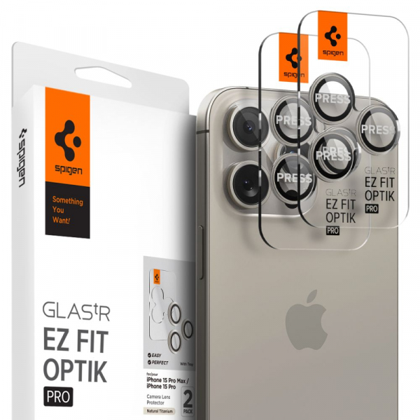 Camera Lens Protector Spigen GlastR EZ FIT Optik Pro for Apple iPhone 16 Pro Max, 2-Pack, Grey AGL07163