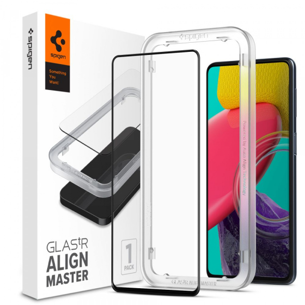 Front Cover Clear Screen Protector Spigen GlastR Align Master for Samsung Galaxy M53 M536, Black