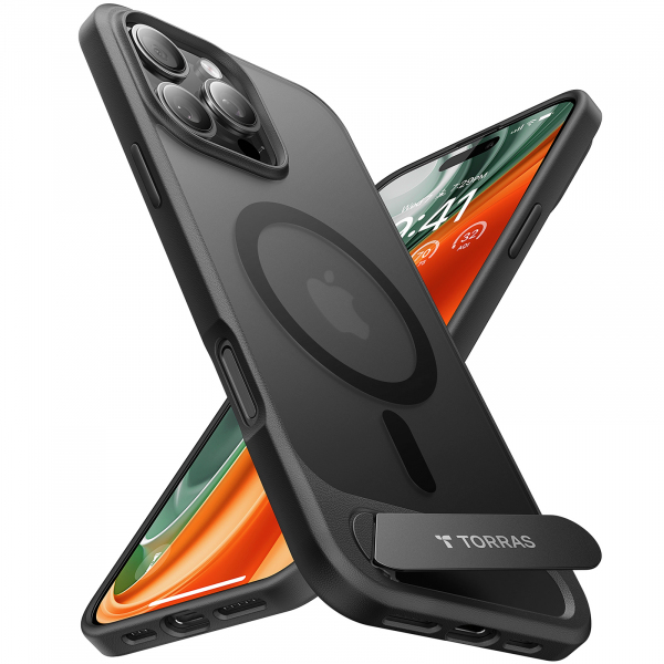 Hard Case Torras Pstand with MagSafe for Apple iPhone 16 Pro Max, Black