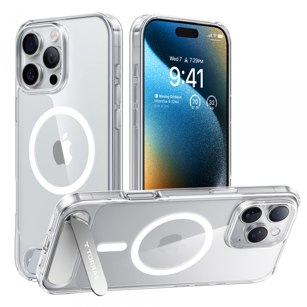 Hard Case Torras Pstand with MagSafe for Apple iPhone 16 Pro, Transparent