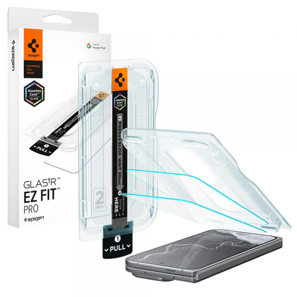 Front Cover Clear Screen Protector Spigen GlastR EZ FIT Pro for Google Pixel 11 Pro Fold, 2-Pack, Outer AGL11490